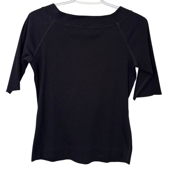 Marc Cain black three-quarter sleeve V-neck shirt size M - Picture 3 of 3